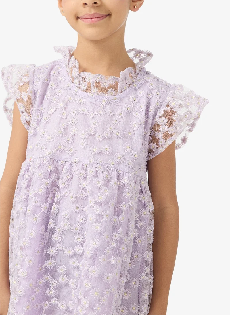 Pinata  Purple Daisy Textured Lace Dress for Women | Best Price UAE